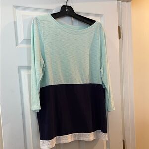 Mint and Navy Color Block Long Sleeve Top